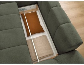 Zöld zsenília kinyitható-tárolóhelyes sarokkanapé (bal oldali-heverő résszel) Everest – Bobochic Paris