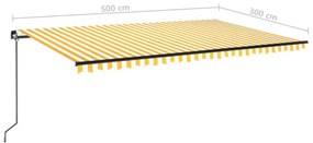 sárga és fehér kézzel kihúzható LED-es napellenző 500x300 cm