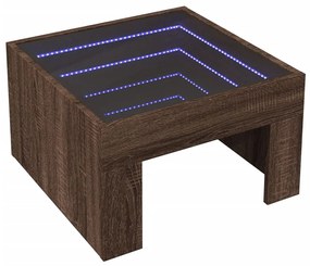 Barna tölgy végtelen hatású LED-es dohányzóasztal 50x50x30 cm