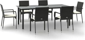 vidaXL 7 részes fekete polyrattan kerti étkezőgarnitúra párnával