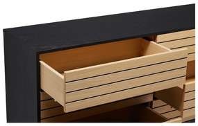 Fekete-natúr színű alacsony komód tölgyfa dekorral 140x84 cm Stripe – Woodman