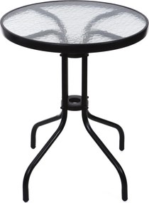 Kerti asztal, MultiGarden SC-070, fekete, kerek, átmérő: 60 cm, magasság: 70 cm, edzett üveglap, porszórt acél váz, teherbírás: 60 kg