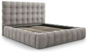 Világosszürke kárpitozott franciaágy tárolóhellyel, ágyráccsal 200x200 cm Bali – Cosmopolitan Design