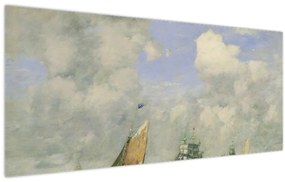 Kép - Eugène Boudin, Ships and Sailing Boats Leaving Le Havre, reprodukciók (120x50 cm)