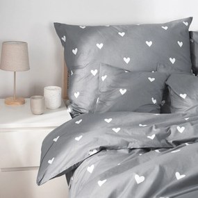 Goldea pamut ágyneműhuzat - szívecskék, szürke alapon 140 x 200 és 70 x 90 cm