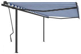 Kék és fehér automata napellenző póznákkal 4 x 3,5 m