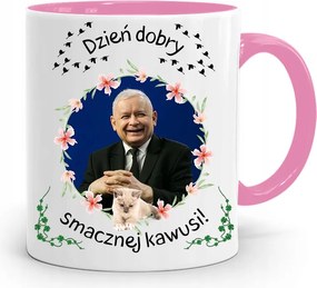 Rózsaszín Vicces Bögre Jaroslaw Kaczynski fényképes nyomattal