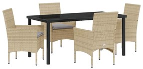 vidaXL Kert étkező szett párnával 5 pcs Bézs polirattan