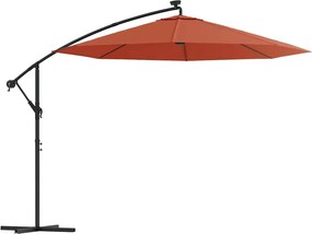 vidaXL terracotta színű konzolos napernyő LED-fényekkel és acél rúddal