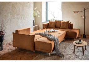 Téglavörös kordbársony kinyitható sarokkanapé (jobb oldali-U alakú) Lazy Lukka – Miuform