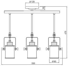 Lámpa Mennyezeti lámpatest DEMIR 3,4014, AC220-240V, 50/60Hz, 3*E27, IP20, hármas, fekete