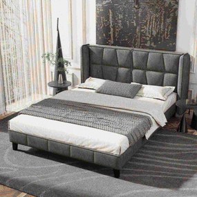 Kárpitozott ágy 140x200cm Bársony franciaágy, Szürke