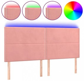 rózsaszín bársony LED-es fejtámla 200x5x118/128 cm