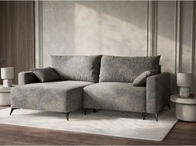 Szürke zsenília kinyitható-tárolóhelyes sarokkanapé (bal oldali-heverő résszel) Leon – Maison de Rêve