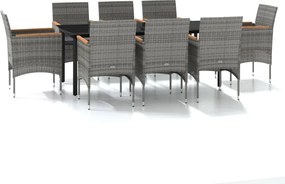 vidaXL 9 részes szürke és fekete kerti étkezőgarnitúra párnákkal