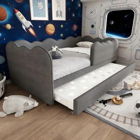 Kárpitozott ágy Gyerek kanapé 90x190 Kihúzható ágy szürke