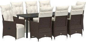 vidaXL Kert étkező szett párnával 9 pcs Barna polirattan