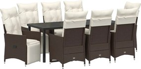vidaXL Kert étkező szett párnával 9 pcs Barna polirattan