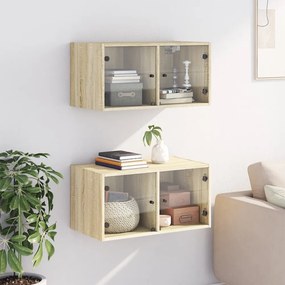 2 db sonoma tölgy színű faliszekrény üvegajtókkal 68,5x37x35 cm
