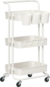 HOMCOM 3-Szintes Konyhai Kocsij, Gurulós Konyhai Rack Kifüggesztőkkel és Tároló Kosarakkal, Többcélú Kocsi Konyhához, Irodához, Fürdőszobához - Fehér