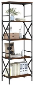 5 szintes barna tölgy színű szerelt fa könyvespolc 56x35x171 cm