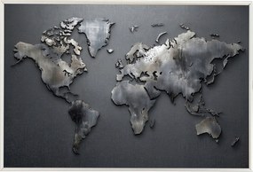 Poszter Alumínium Keret Világtérkép Fém Szürke Ipari Loft 60x40