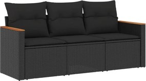 vidaXL 3 részes fekete polyrattan kerti ülőgarnitúra párnával