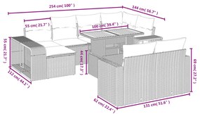 11 részes fekete polyrattan kerti ülőgarnitúra párnákkal