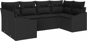 vidaXL Kanapé Szett párnával 6 pcs Fekete polirattan