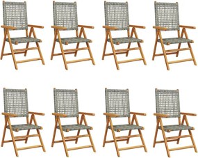 vidaXL 8 db szürke polyrattan és tömör fa dönthető kerti szék