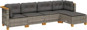 vidaXL 5 részes szürke polyrattan kerti ülőgarnitúra párnákkal