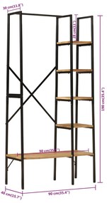 tömör mangófa és vas ruhaállvány polcokkal 90 x 40 x 190 cm