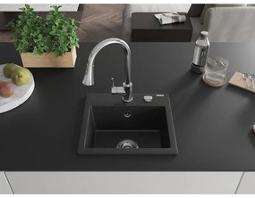 Mexen Milo, 1 kamrás gránit mosogató 435x410x171 mm és Elia mosogató csaptelep, fekete-ezüst metál, 6505-73-670101-00