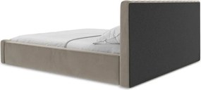 Szürkésbarna kárpitozott ágyneműtartós franciaágy ágyráccsal 160x200 cm Lemi – Makamii