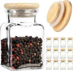 Fűszertartó Üveg Tégelyek 12x150ml bambusz fa kupak