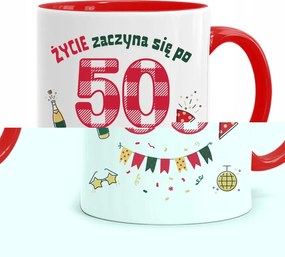 Születésnapra 50 50-es 50-es Bögre Piros Ajándék fényképes nyomattal