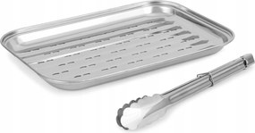 Rozsdamentes tálca Grill tálca Többször használható 34,5 Rozsdamentes fogó 30 cm