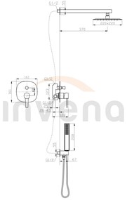 Invena Glamour Trend, rejtett zuhanygarnitúra esőfejjel 22x22 cm, arany fényes, BS-02-0K9-V