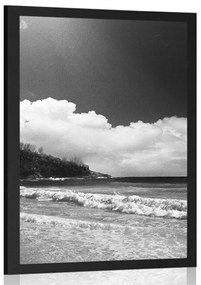 Poszter gyönyörű strand a Seychelle-szigeteken fekete-fehérben