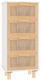 fehér tömör fenyő/természetes rattan tálalószekrény 40x30x90 cm