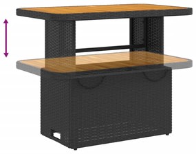 fekete polyrattan és akácfa kerti asztal 90 x 55 x 71 cm