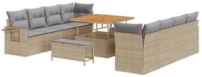 11 darabos Kertiszófa szett párnákkal Bézs Poli Rattan Akác, 3 darabos Kertis Dining Szett párnákkal Bézs Poli Rattan Akác
