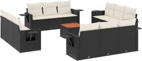 vidaXL 13 részes fekete polyrattan kerti ülőgarnitúra párnákkal
