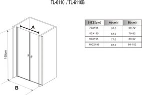 Stuxi Roma 80 cm széles kétszárnyú nyíló zuhanyajtó, 6 mm vízlepergető üveggel, króm profillal, 195 cm magas