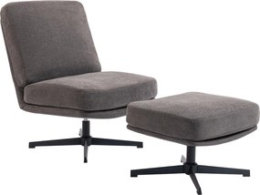 HOMCOM forgó pihenőfotel lábtartóval, lenhatású kárpit, széles párnázott ülés, modern relax fotel nappaliba és hálószobába, sötétszürke | Aosom