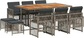 vidaXL 11 részes szürke polyrattan kerti ülőgarnitúra párnákkal
