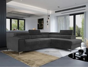 Sötétszürke bársony kinyitható-tárolóhelyes sarokkanapé (jobb oldali-L alakú) Laurence – ELTAP