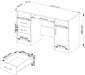 PC asztal Asegura (fehér + sonoma tölgy). 1117065