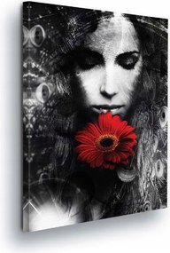 Vászonkép 60x80 Női portré piros virág rejtély szépség érzelmek misztika