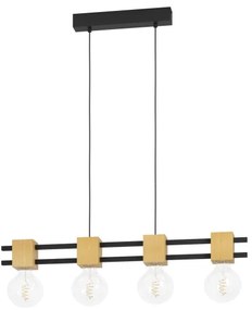 Eglo 390191 - Csillár zsinóron LEVANTARA 4xE27/40W/230V fekete/barna